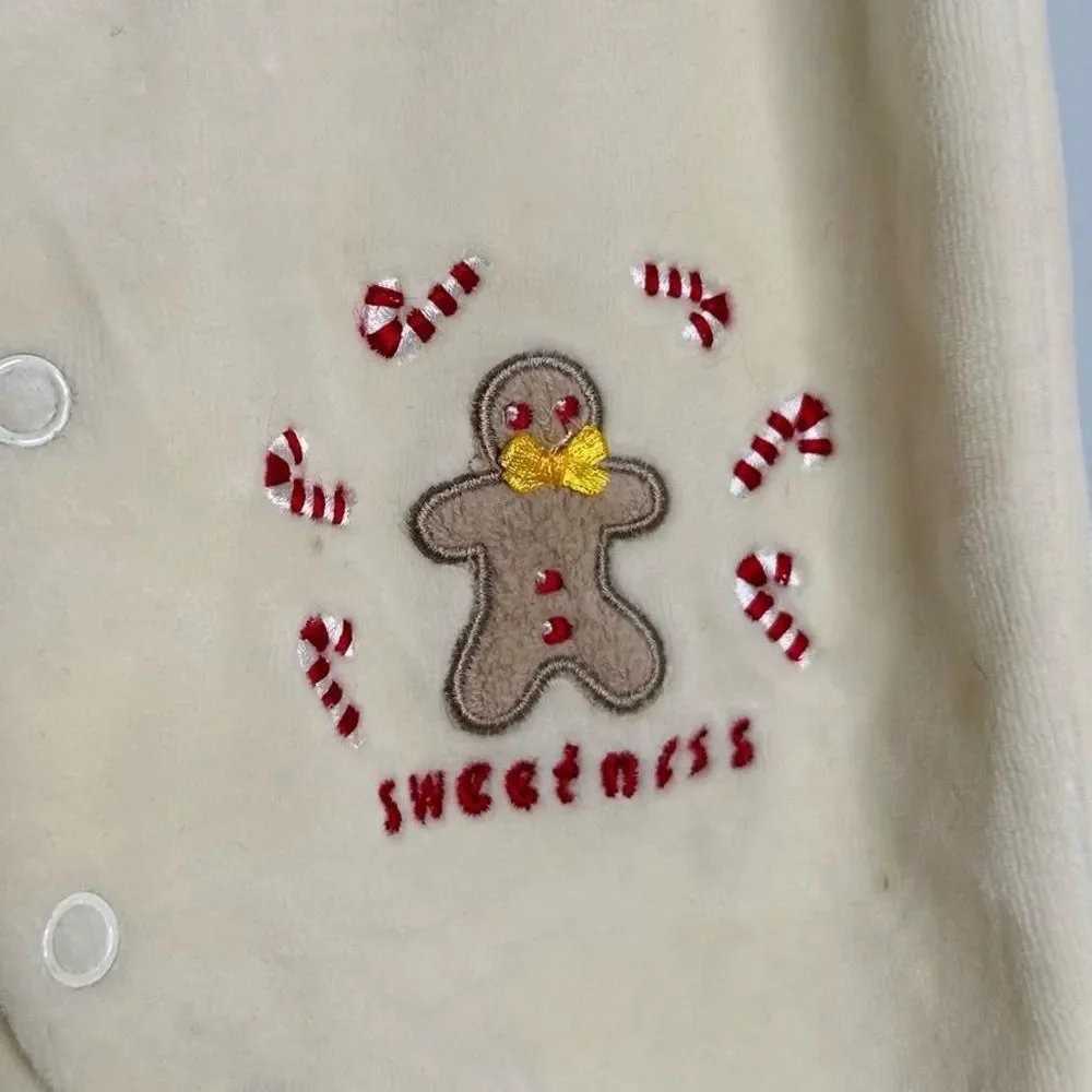 Vintage 2004 Christmas Gingerbread Velour Baby 1 Piece & Stocking Size 0-3M NEW - Picture 4 of 11